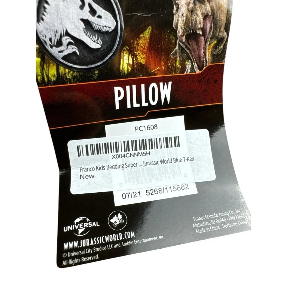 Franco‎ Jurassic World Blue T-Rex Cuddle Pillow NWT Kids Plush Dinosaur 20x8x4